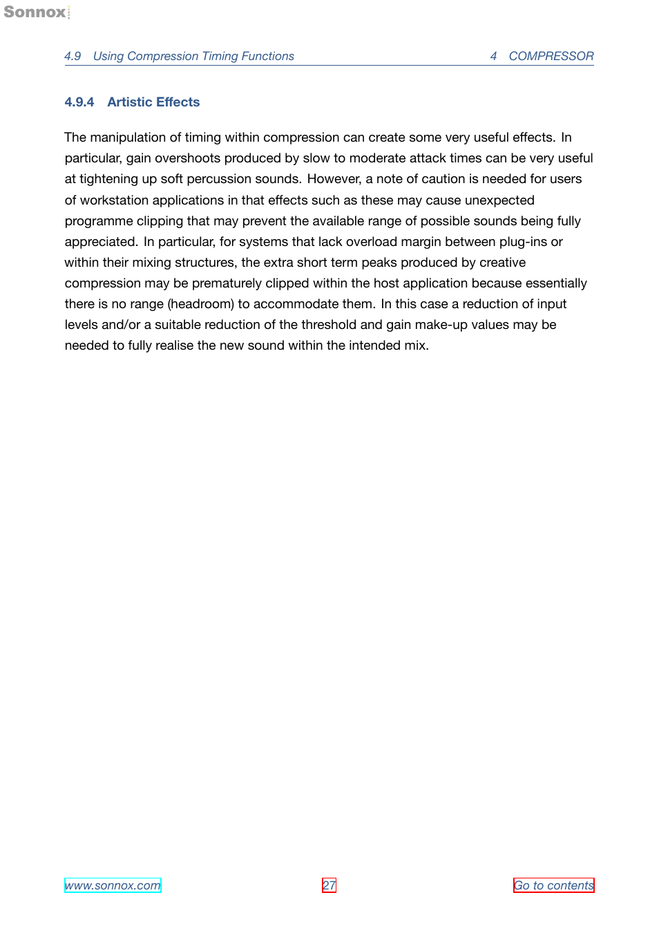 Artistic effects, 4 artistic eﬀects | Sonnox Oxford Dynamics User Manual | Page 27 / 50