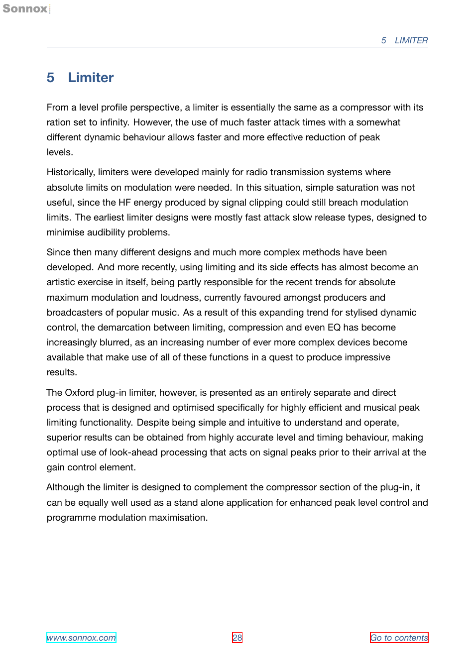 Limiter, 5 limiter | Sonnox Oxford Dynamics User Manual | Page 28 / 50