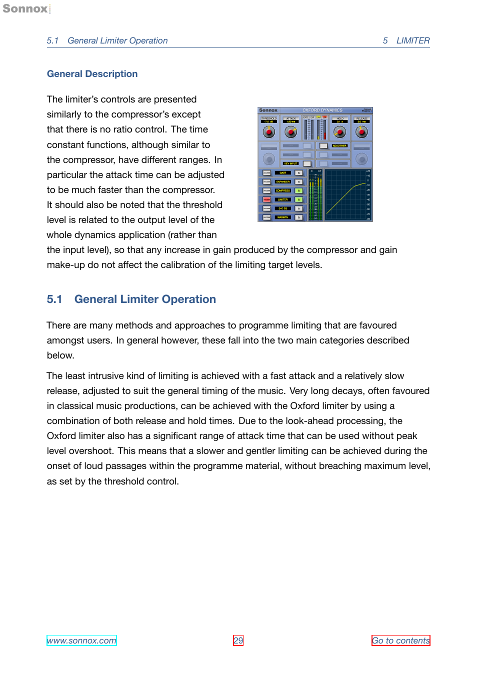 General limiter operation, 1 general limiter operation | Sonnox Oxford Dynamics User Manual | Page 29 / 50