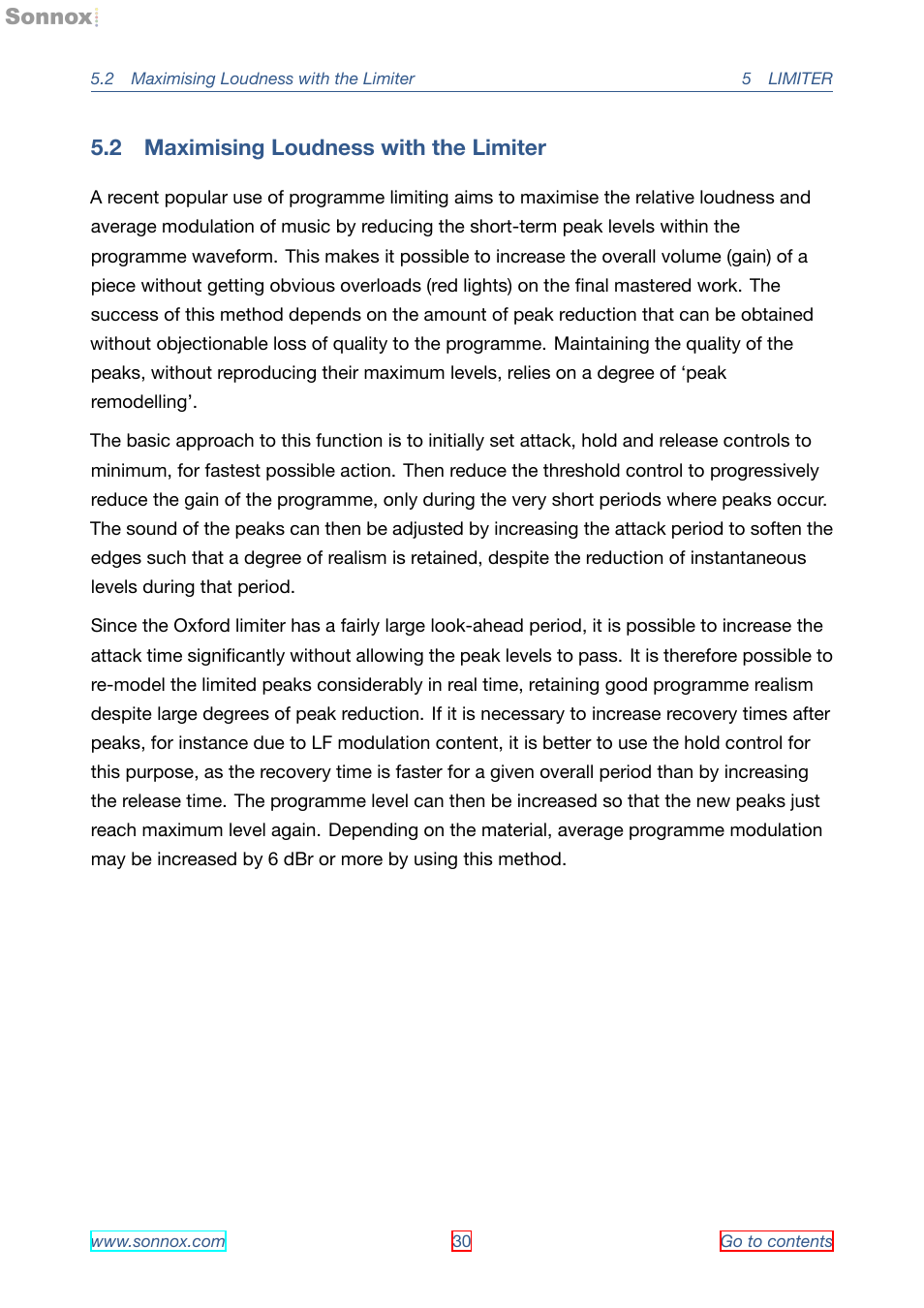 Maximising loudness with the limiter, 2 maximising loudness with the limiter | Sonnox Oxford Dynamics User Manual | Page 30 / 50