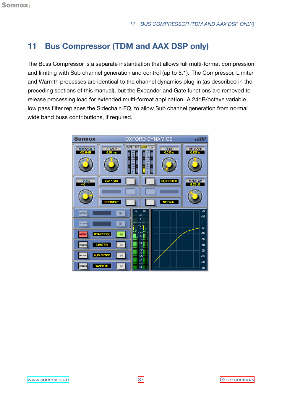 Bus compressor (tdm and aax dsp only), 11 bus compressor (tdm and aax dsp only) | Sonnox Oxford Dynamics User Manual | Page 37 / 50