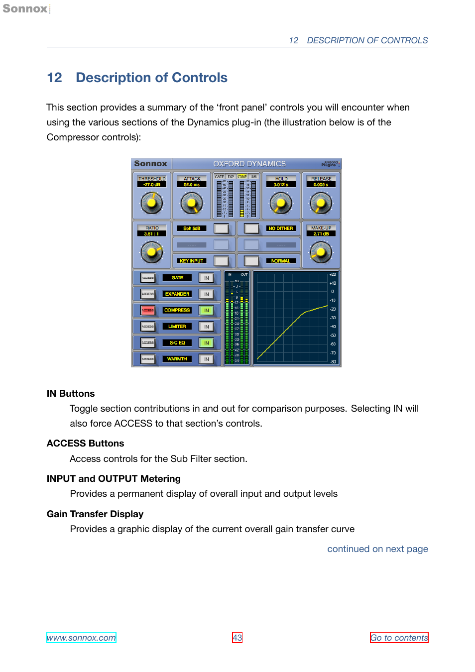 Description of controls, 12 description of controls | Sonnox Oxford Dynamics User Manual | Page 43 / 50