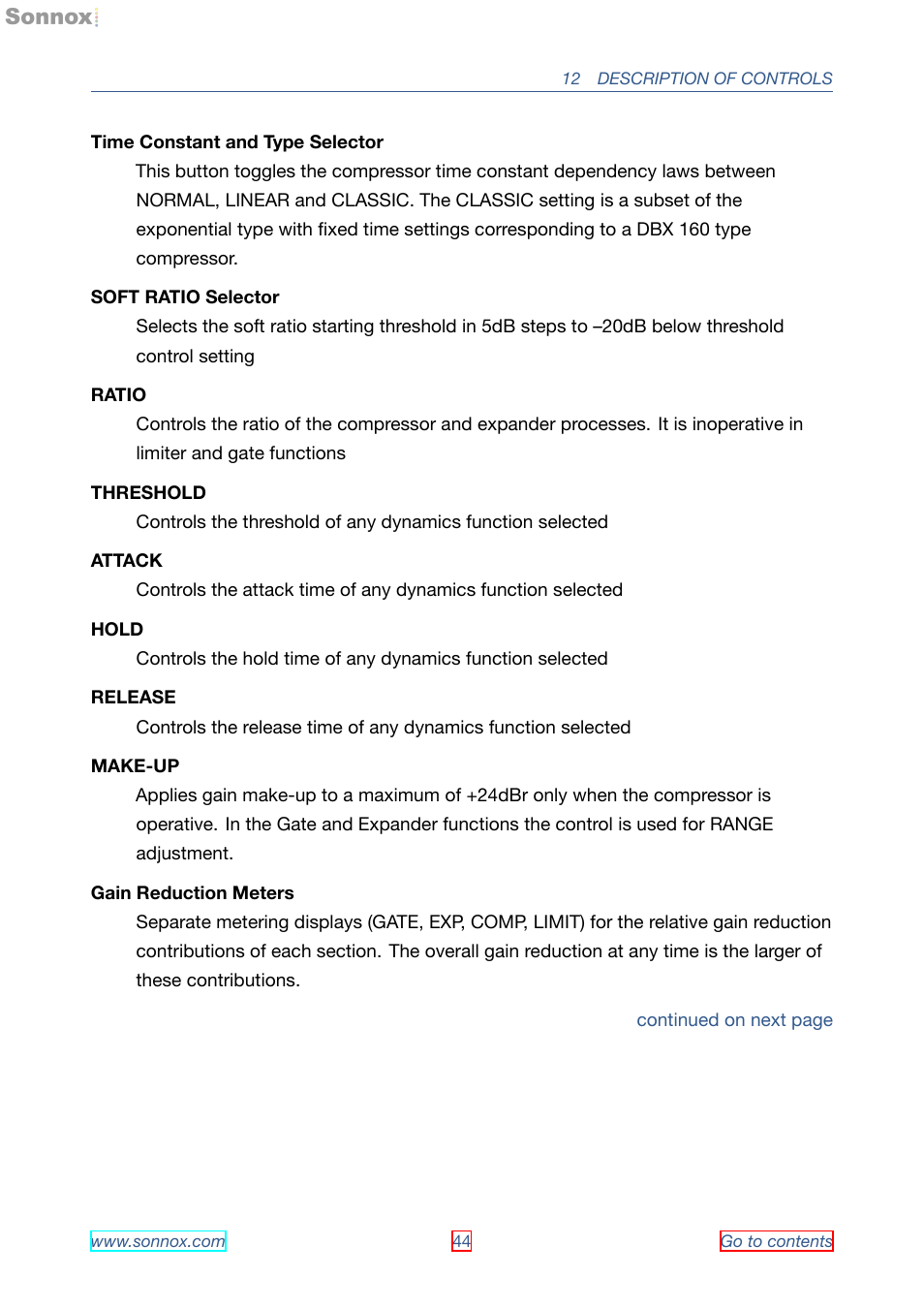 Sonnox Oxford Dynamics User Manual | Page 44 / 50