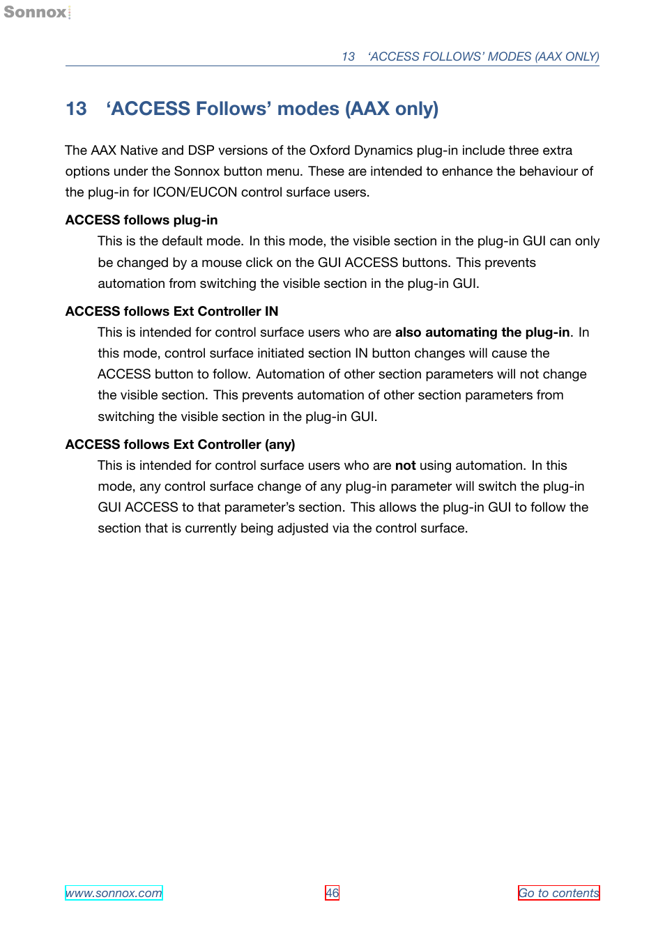 Access follows' modes (aax only), 13 ‘access follows’ modes (aax only) | Sonnox Oxford Dynamics User Manual | Page 46 / 50