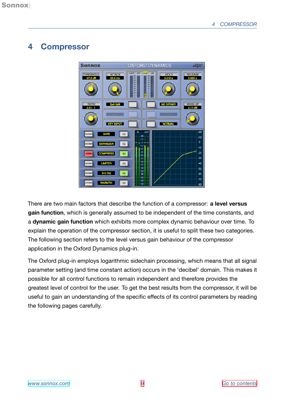 Compressor, 4 compressor | Sonnox Oxford Dynamics User Manual | Page 9 / 50