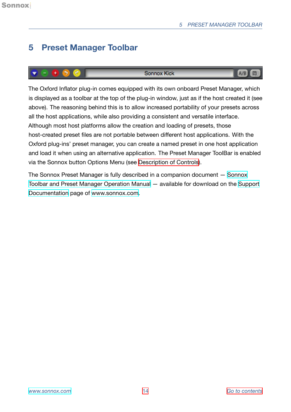 Preset manager toolbar, 5 preset manager toolbar | Sonnox Oxford Inflator User Manual | Page 14 / 16