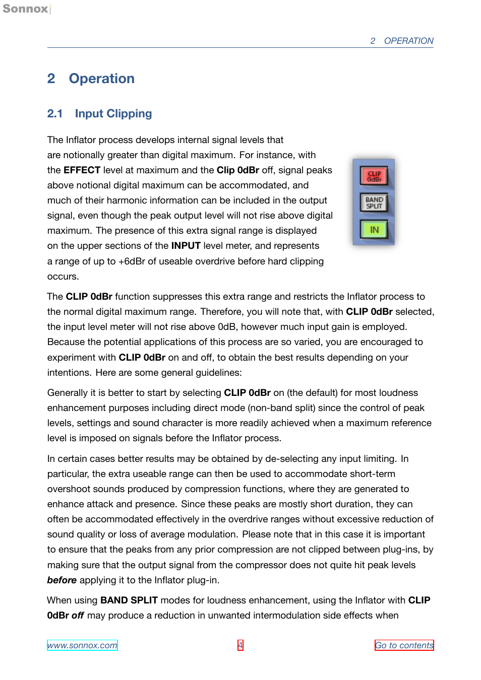 Operation, Input clipping, 2 operation | 1 input clipping | Sonnox Oxford Inflator User Manual | Page 4 / 16