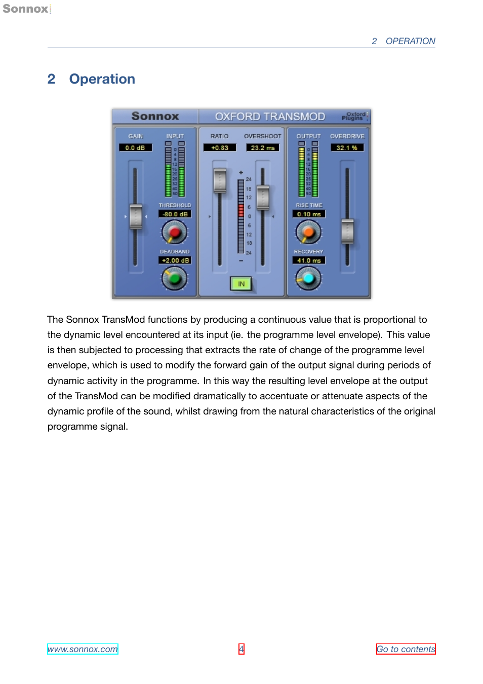 Operation, 2 operation | Sonnox Oxford Transient Modulator User Manual | Page 4 / 14