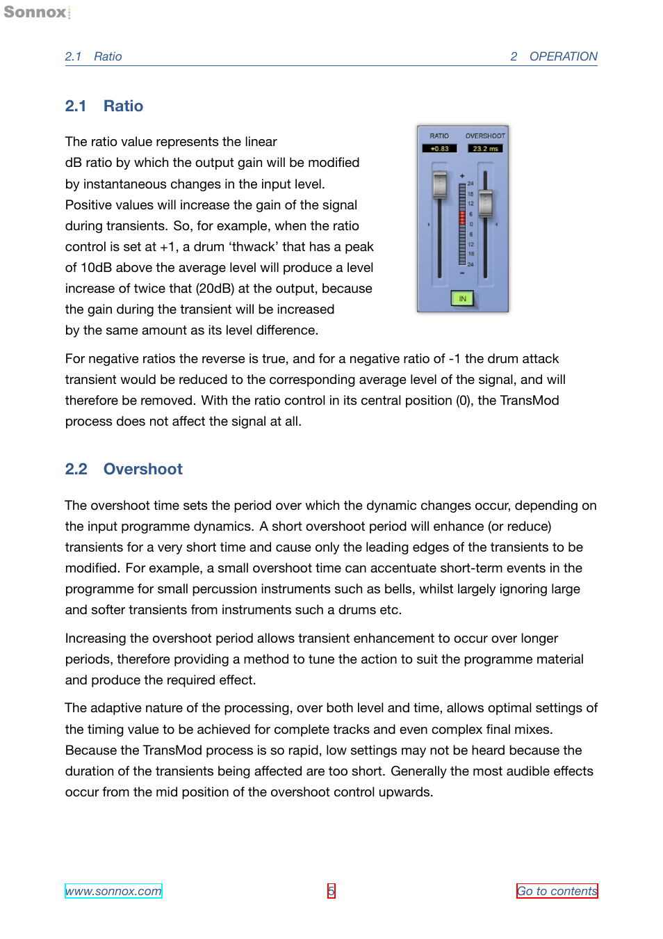 Ratio, Overshoot, 1 ratio | 2 overshoot | Sonnox Oxford Transient Modulator User Manual | Page 5 / 14