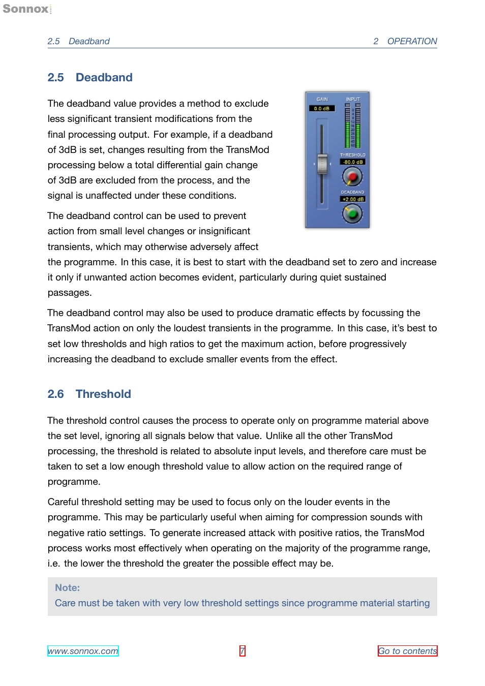 Deadband, Threshold, 5 deadband | 6 threshold | Sonnox Oxford Transient Modulator User Manual | Page 7 / 14
