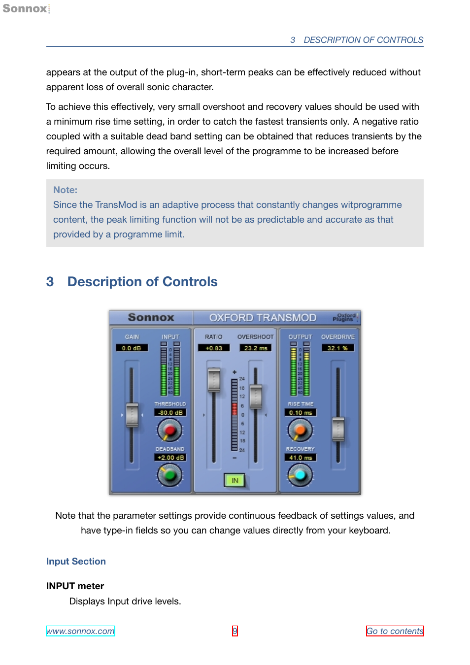 Description of controls, 3 description of controls | Sonnox Oxford Transient Modulator User Manual | Page 9 / 14