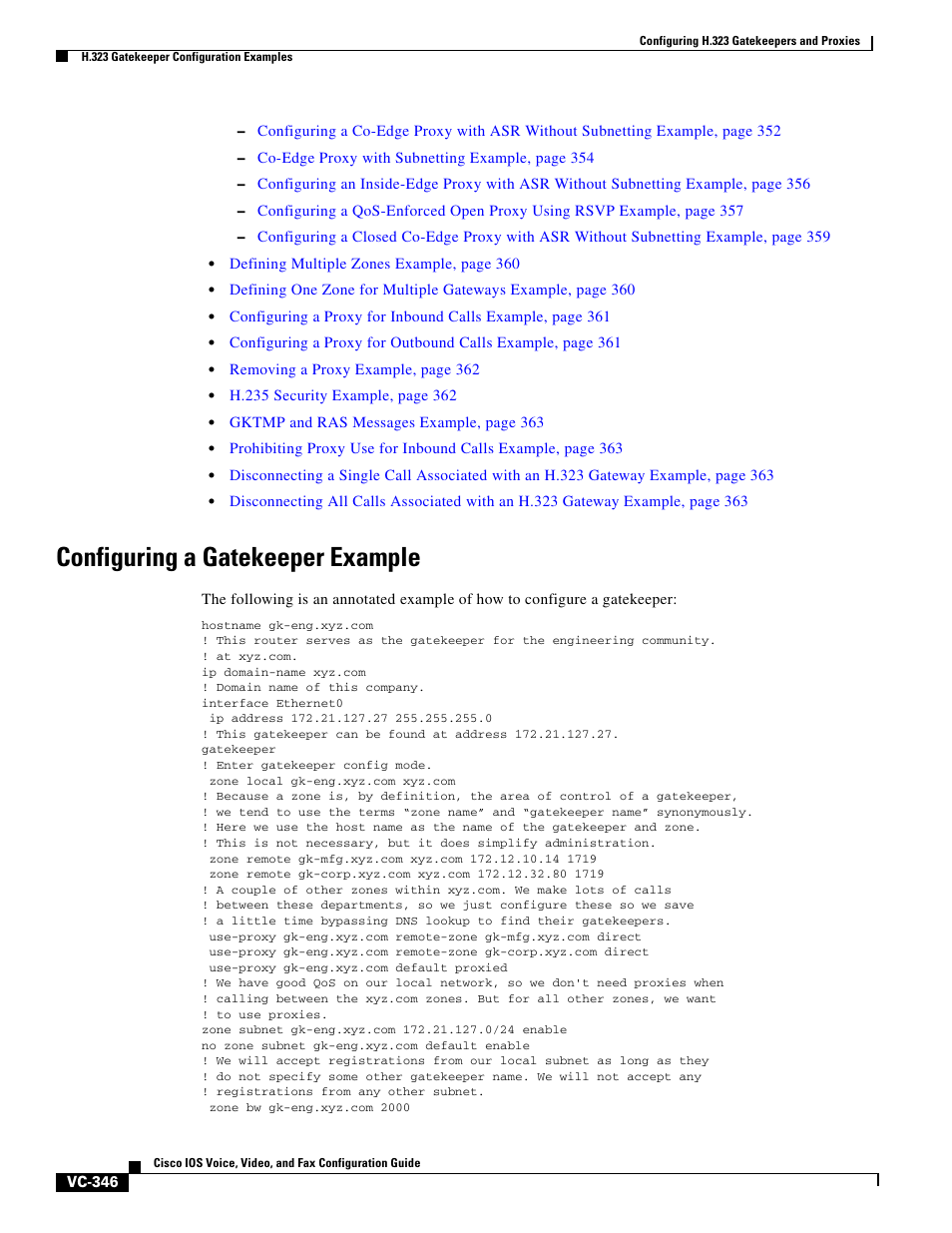 Configuring a gatekeeper example | Cisco H.323 VC-289 User Manual | Page 58 / 76