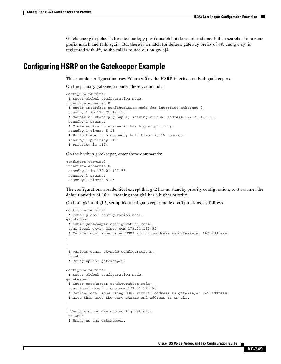 Configuring hsrp on the gatekeeper example | Cisco H.323 VC-289 User Manual | Page 61 / 76