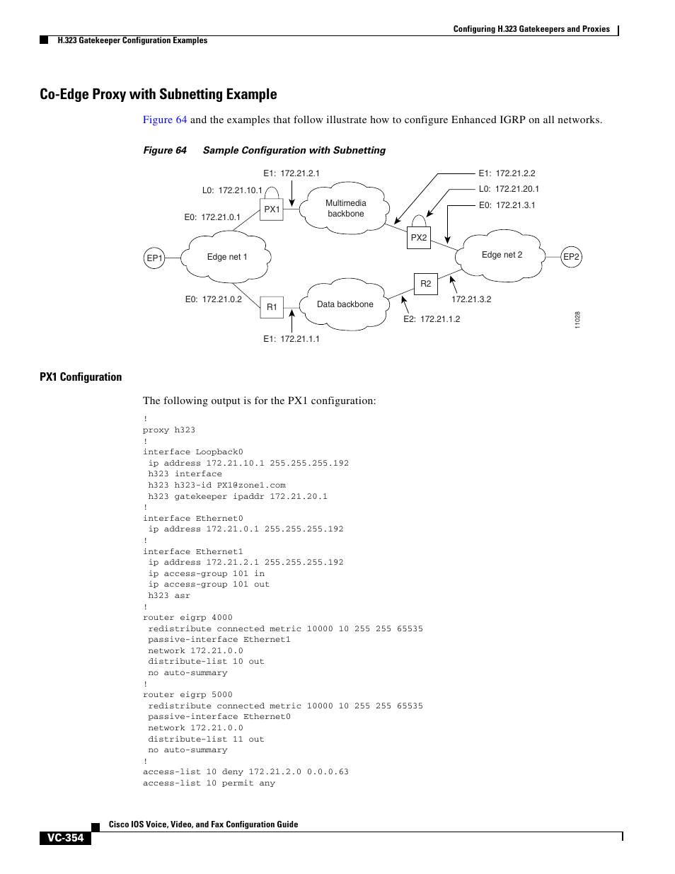 Co-edge proxy with subnetting example, Px1 configuration | Cisco H.323 VC-289 User Manual | Page 66 / 76