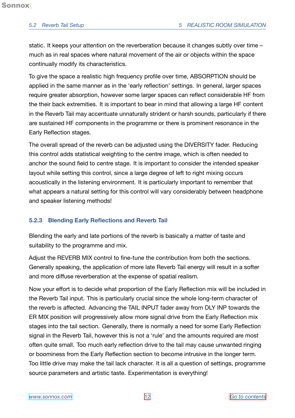 Blending early reflections and reverb tail, 3 blending early reﬂections and reverb tail | Sonnox Oxford Reverb User Manual | Page 12 / 31