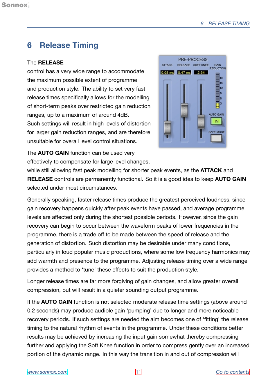 Release timing, 6 release timing | Sonnox Oxford Limiter User Manual | Page 11 / 40