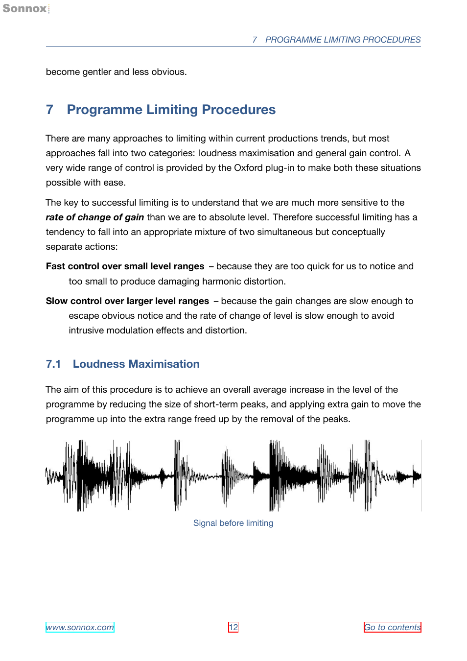 Programme limiting procedures, Loudness maximisation, 7 programme limiting procedures | 1 loudness maximisation | Sonnox Oxford Limiter User Manual | Page 12 / 40