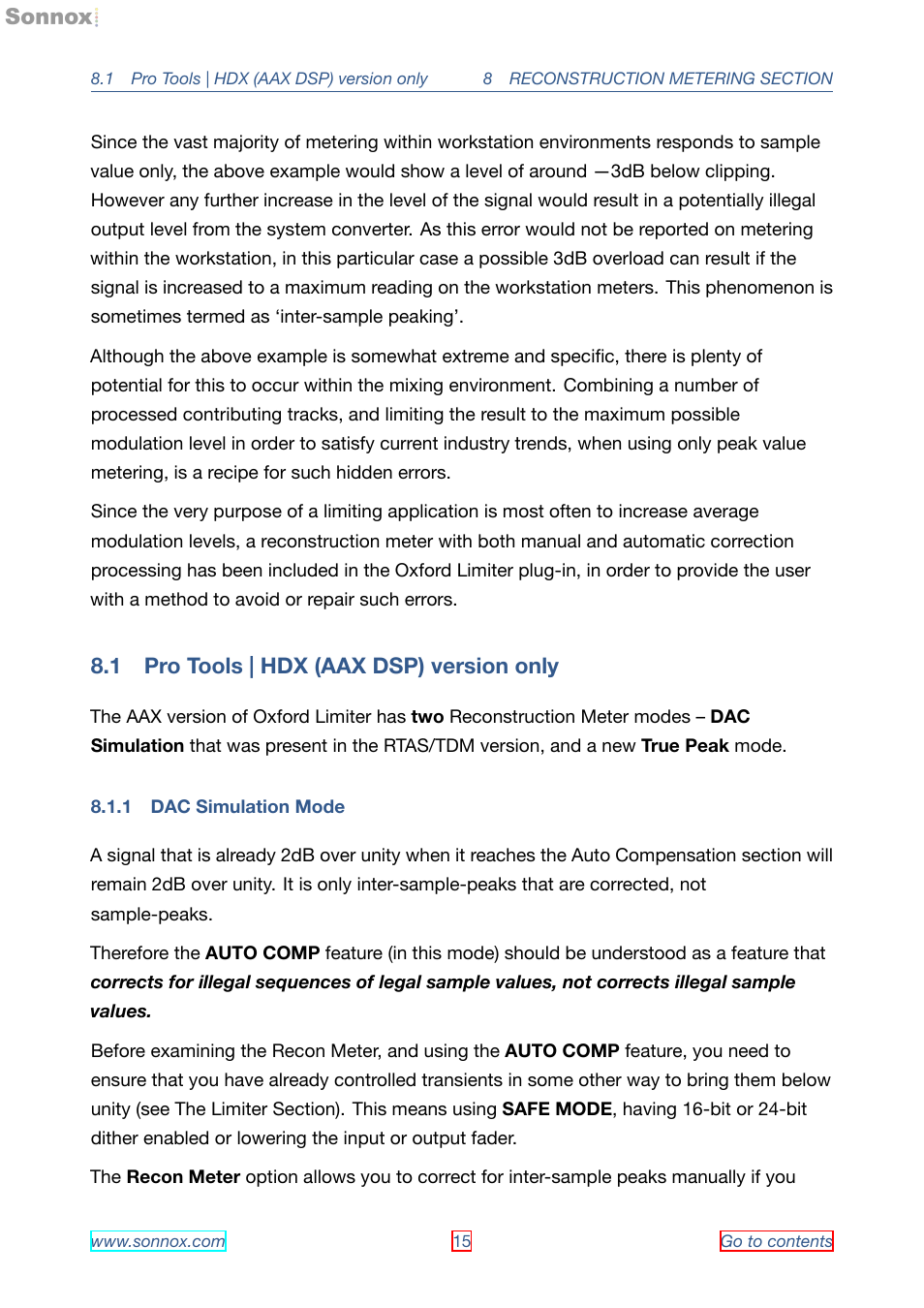 Pro tools | hdx (aax dsp) version only, Dac simulation mode, 1 pro tools | hdx (aax dsp) version only | 1 dac simulation mode | Sonnox Oxford Limiter User Manual | Page 15 / 40