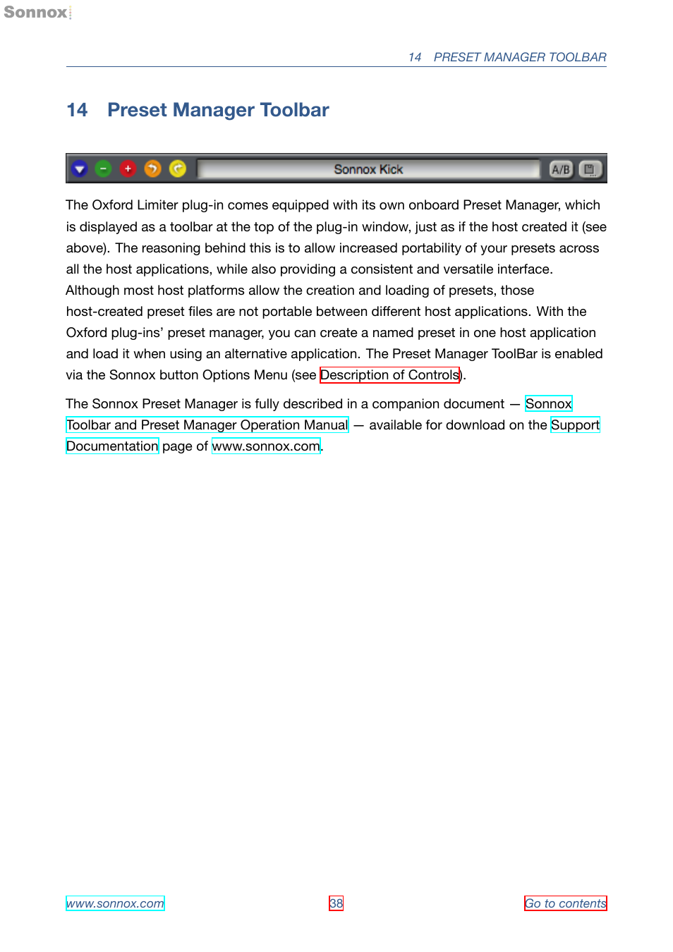 Preset manager toolbar, 14 preset manager toolbar | Sonnox Oxford Limiter User Manual | Page 38 / 40