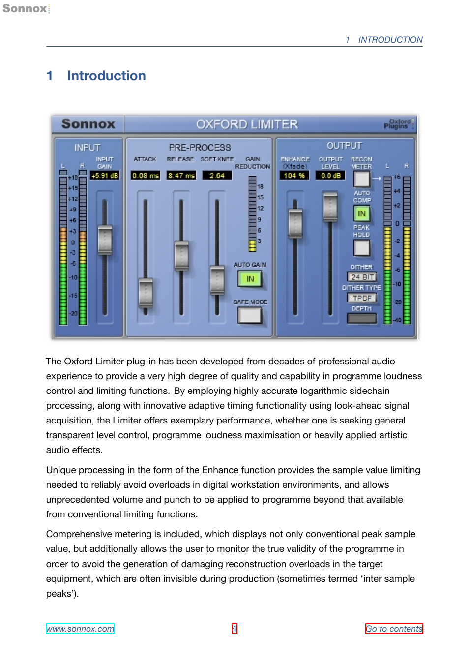 Introduction, 1 introduction | Sonnox Oxford Limiter User Manual | Page 4 / 40