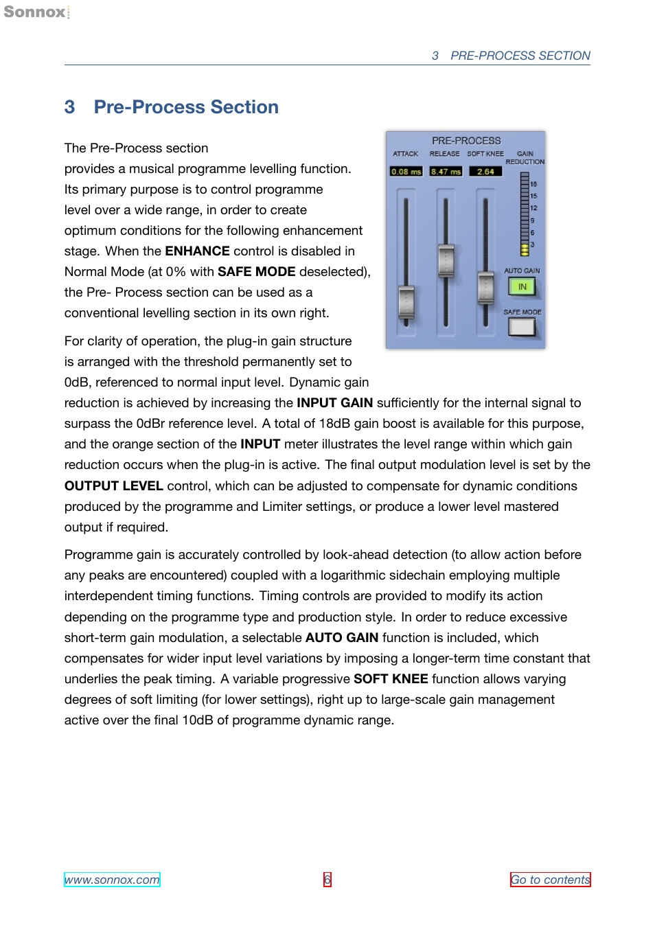 Pre-process section, 3 pre-process section | Sonnox Oxford Limiter User Manual | Page 6 / 40
