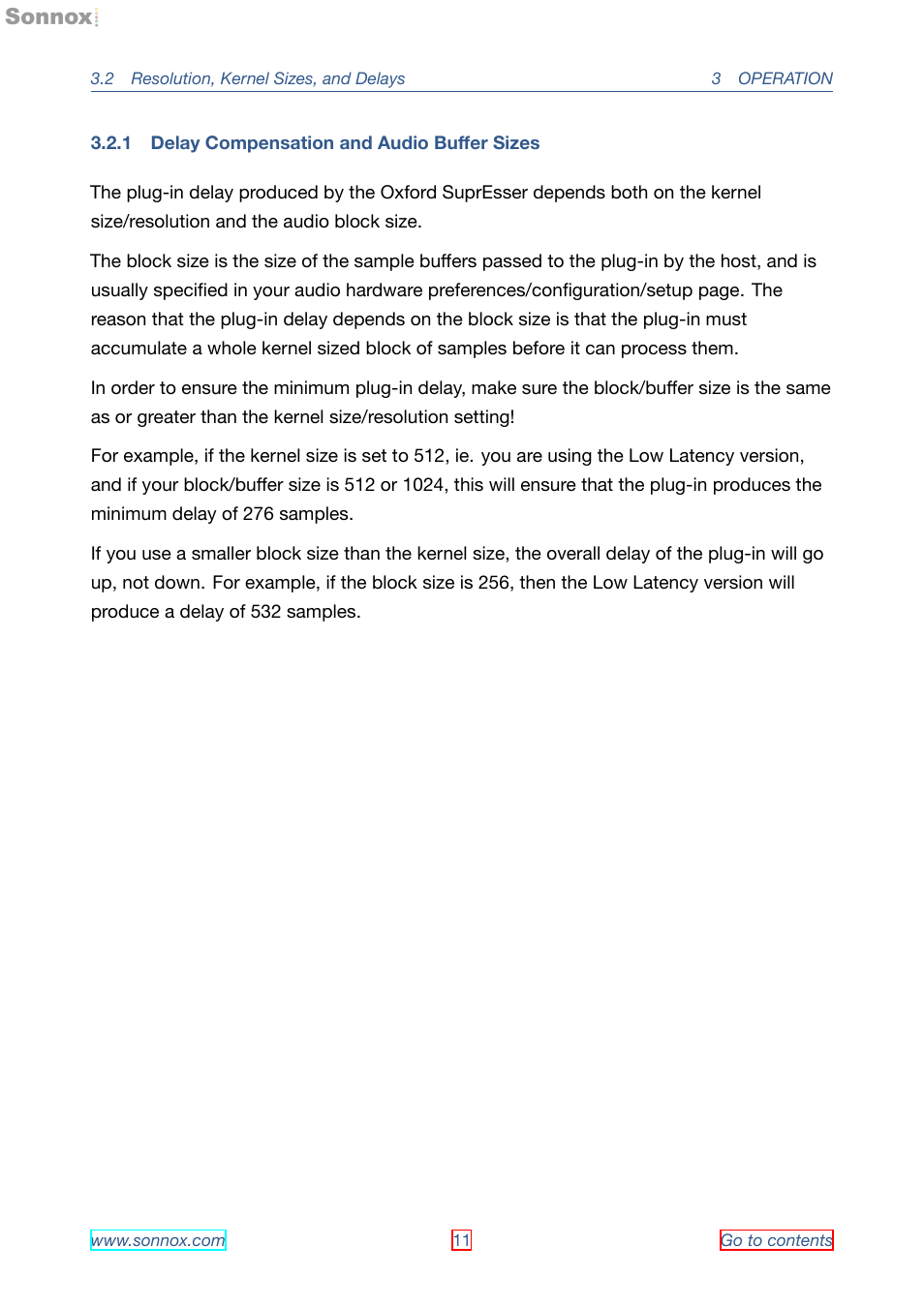 Delay compensation and audio buffer sizes, 1 delay compensation and audio buﬀer sizes | Sonnox Oxford SuprEsser User Manual | Page 11 / 41