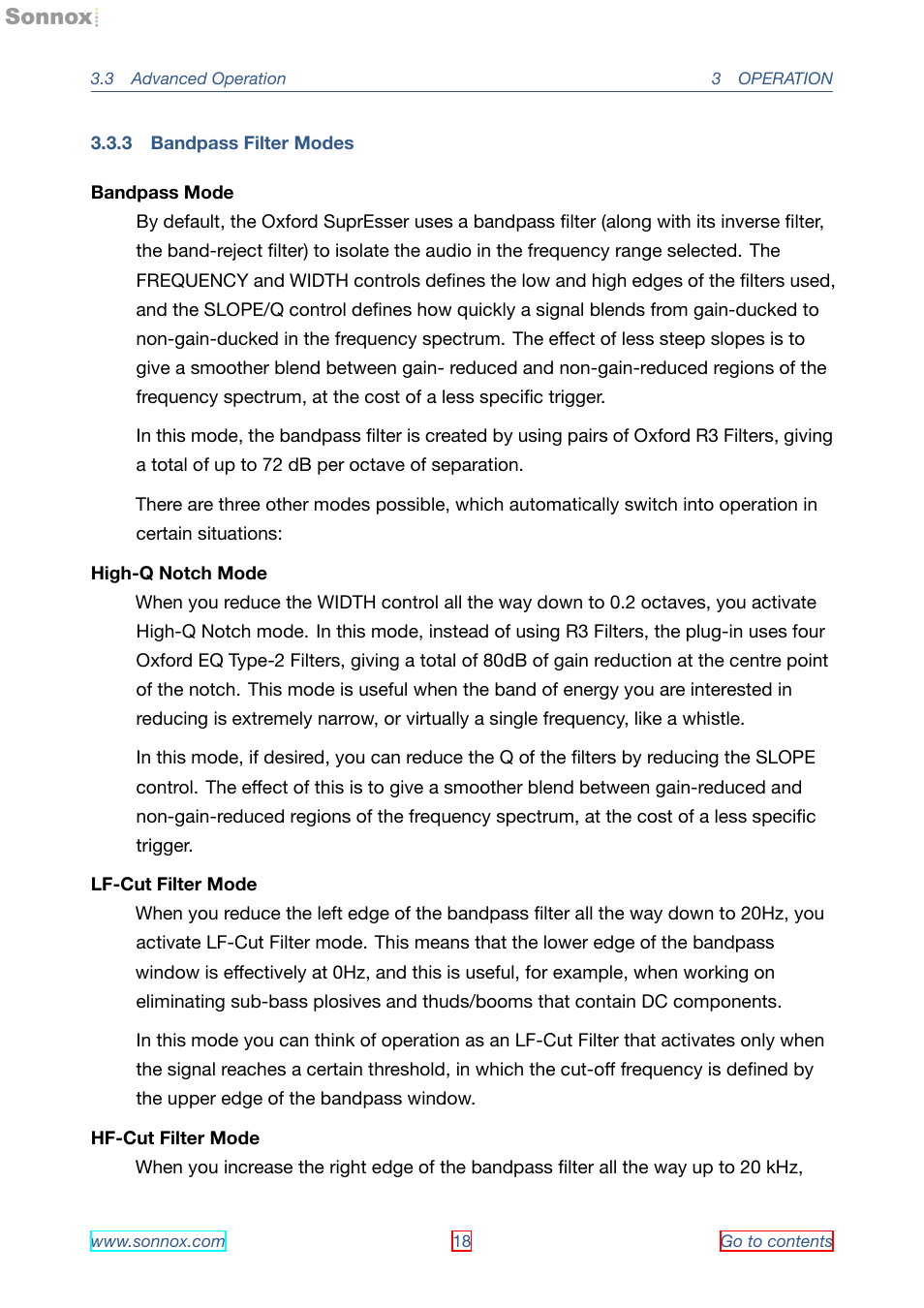 Bandpass filter modes, 3 bandpass filter modes | Sonnox Oxford SuprEsser User Manual | Page 18 / 41