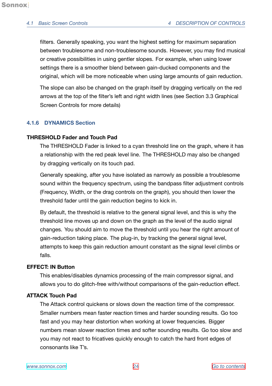 Dynamics section, 6 dynamics section | Sonnox Oxford SuprEsser User Manual | Page 24 / 41