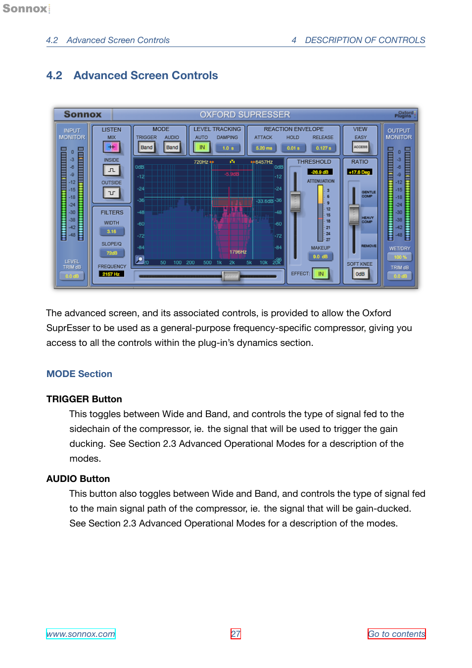 Advanced screen controls, 2 advanced screen controls | Sonnox Oxford SuprEsser User Manual | Page 27 / 41