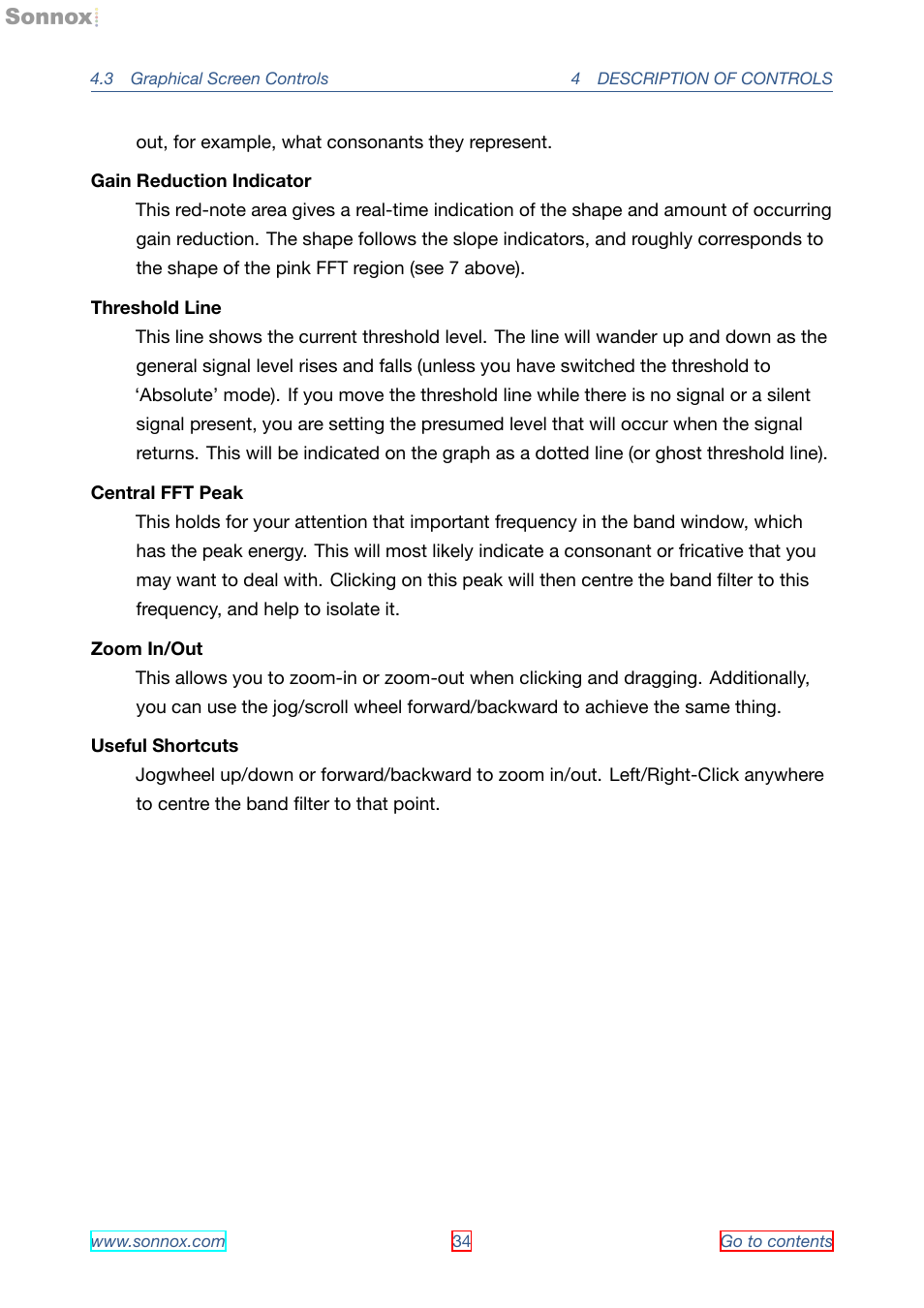 Threshold line (1), Gain reduction (2), Zoom (9) | Peak frequency (10) | Sonnox Oxford SuprEsser User Manual | Page 34 / 41