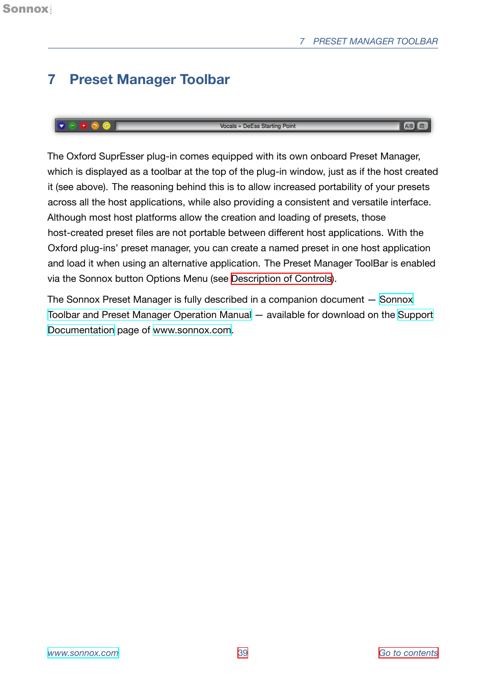 Preset manager toolbar, 7 preset manager toolbar | Sonnox Oxford SuprEsser User Manual | Page 39 / 41