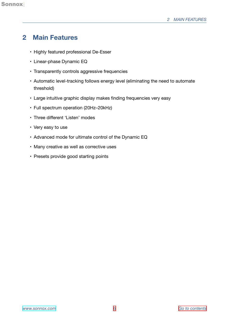 Main features, 2 main features | Sonnox Oxford SuprEsser User Manual | Page 6 / 41