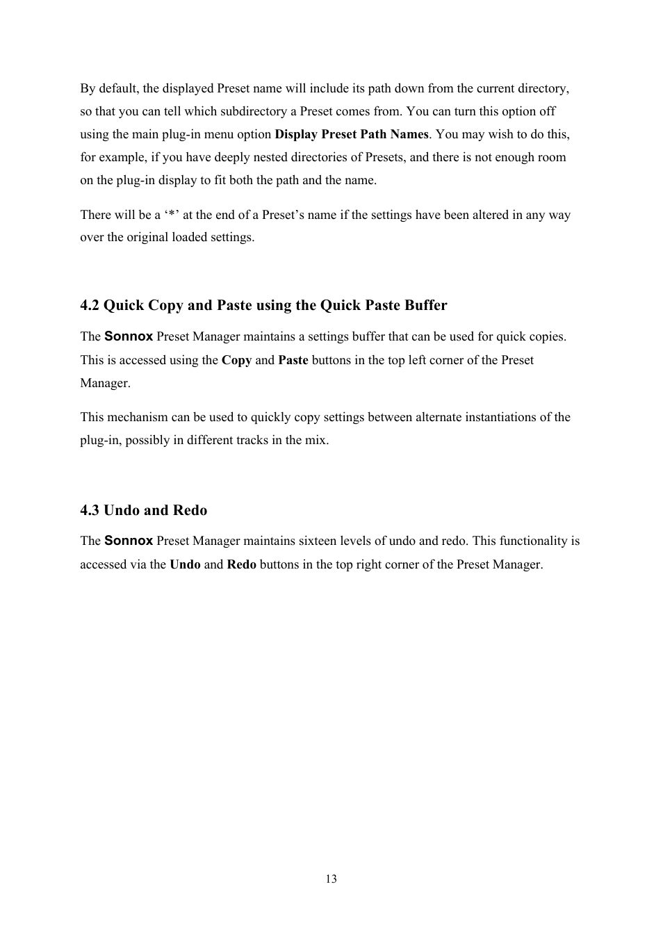 Quick copy and paste, Undo and redo | Sonnox Oxford Preset Manager User Manual | Page 13 / 16