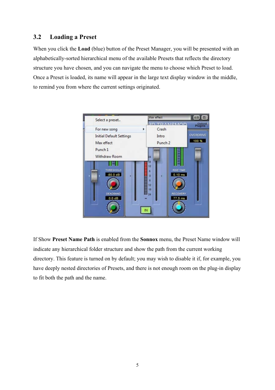 Loading a preset | Sonnox Oxford Preset Manager User Manual | Page 5 / 16
