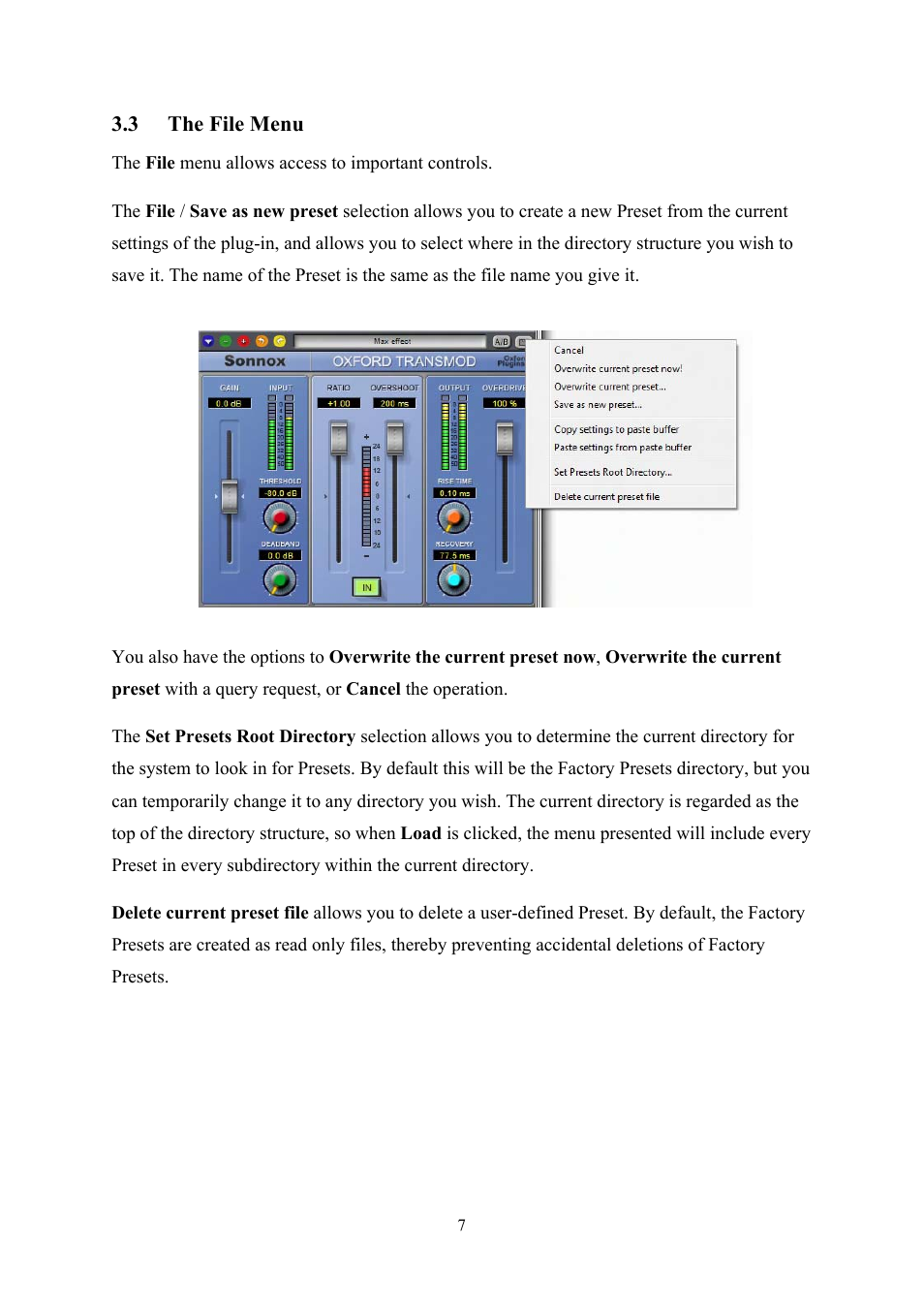 The file menu | Sonnox Oxford Preset Manager User Manual | Page 7 / 16