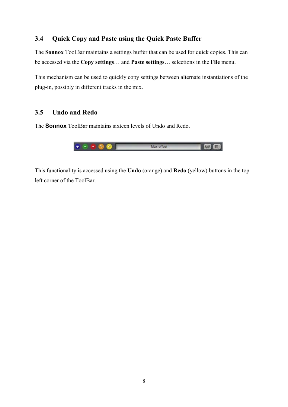 Quick copy and paste, Undo and redo | Sonnox Oxford Preset Manager User Manual | Page 8 / 16