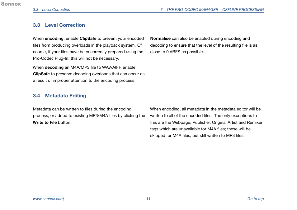 Level correction, Metadata editing | Sonnox Pro-Codec User Manual | Page 11 / 11