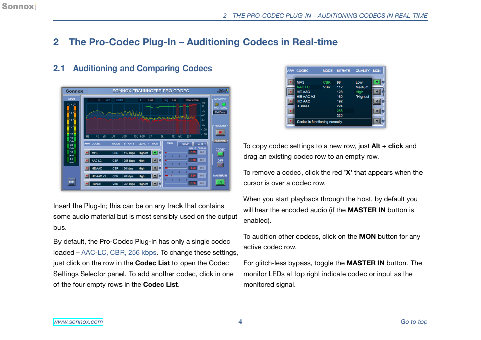 Auditioning and comparing codecs | Sonnox Pro-Codec User Manual | Page 4 / 11
