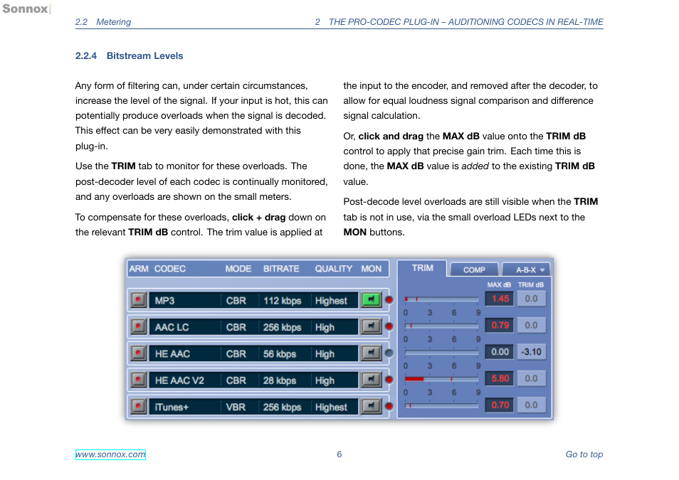 Bitstream levels | Sonnox Pro-Codec User Manual | Page 6 / 11