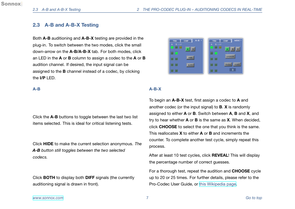 A-b and a-b-x testing | Sonnox Pro-Codec User Manual | Page 7 / 11