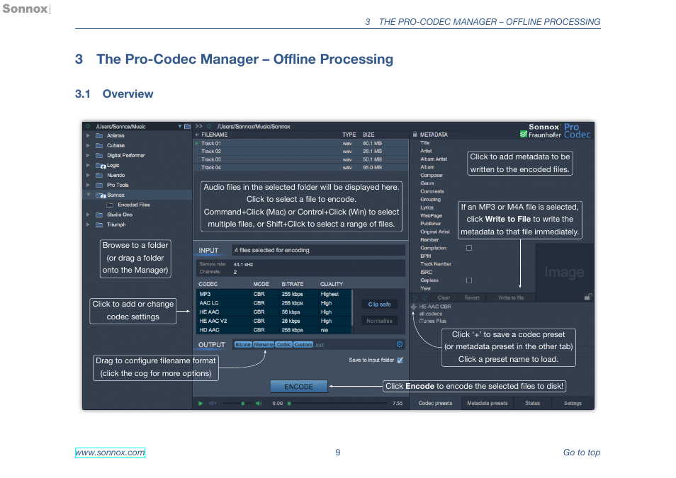 The pro-codec manager – offline processing, Overview, 3 the pro-codec manager – oﬄine processing | 1 overview | Sonnox Pro-Codec User Manual | Page 9 / 11