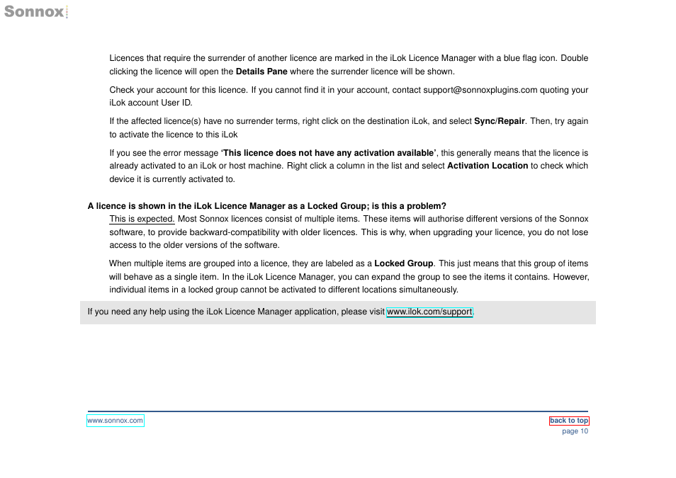 Sonnox Using iLok Devices and the iLok Licence Manager application User Manual | Page 10 / 10