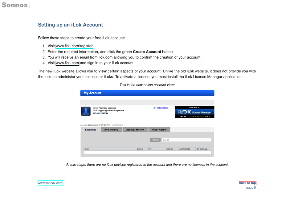 How to set up an ilok account, Setting up an ilok account | Sonnox Using iLok Devices and the iLok Licence Manager application User Manual | Page 5 / 10