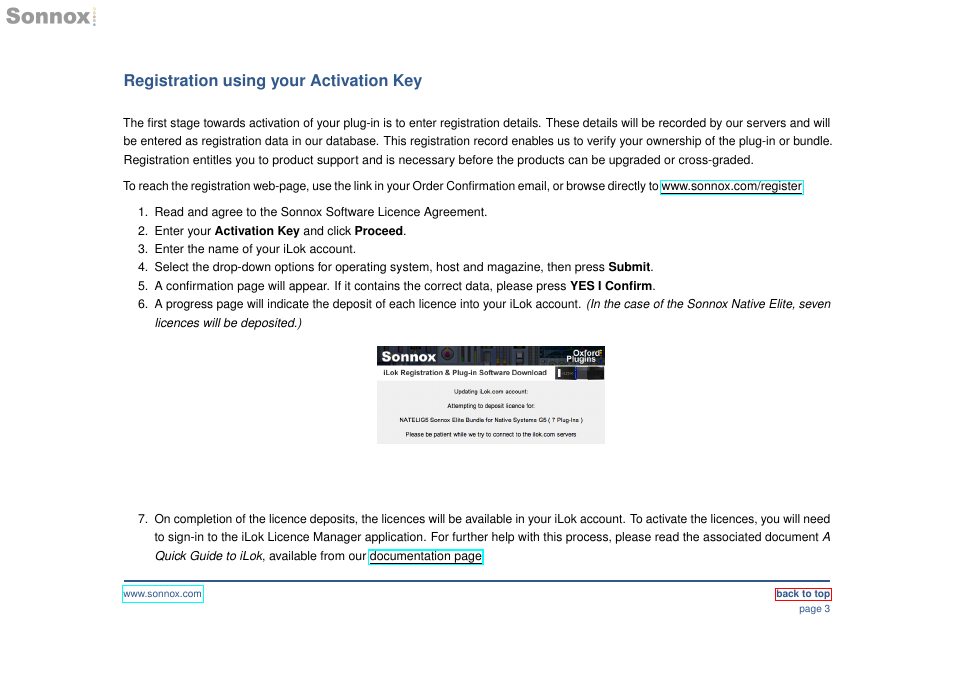 Registration using your activation key | Sonnox Purchasing and Registering Sonnox Plug-Ins User Manual | Page 3 / 7