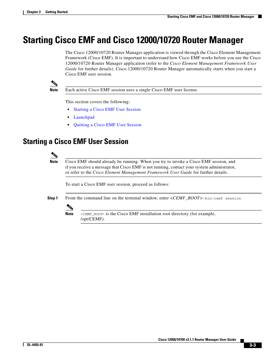 Starting a cisco emf user session | Cisco 12000 User Manual | Page 3 / 60