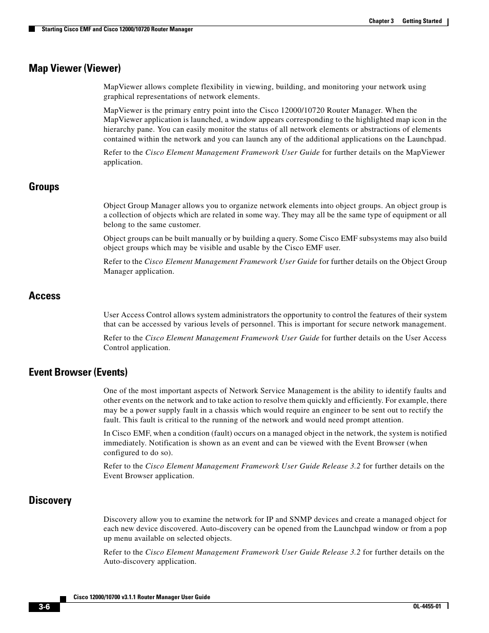 Map viewer (viewer), Groups, Access | Event browser (events), Discovery | Cisco 12000 User Manual | Page 6 / 60