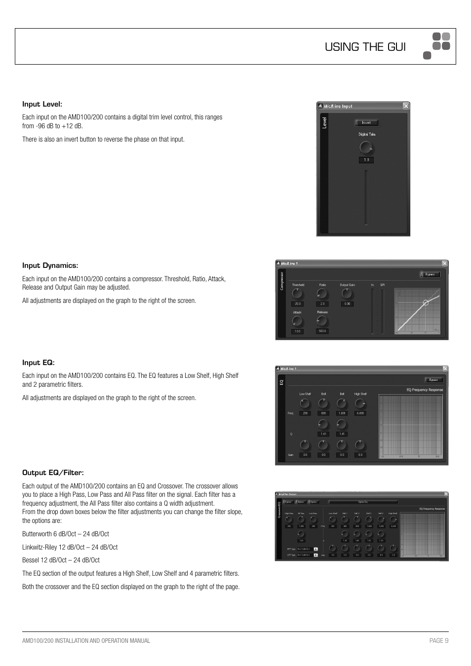 Using the gui | Sonodyne AMD 200 User Manual | Page 9 / 20