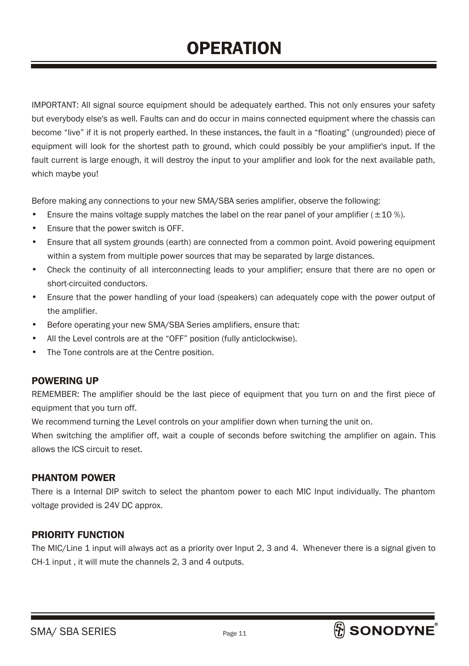 Operation | Sonodyne SBA 1202P User Manual | Page 13 / 18