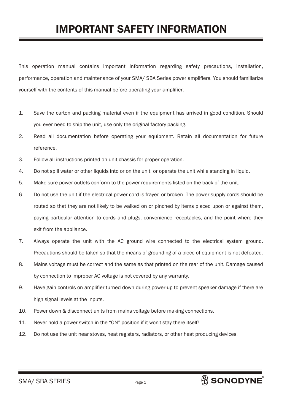 Important safety information | Sonodyne SBA 1202P User Manual | Page 3 / 18