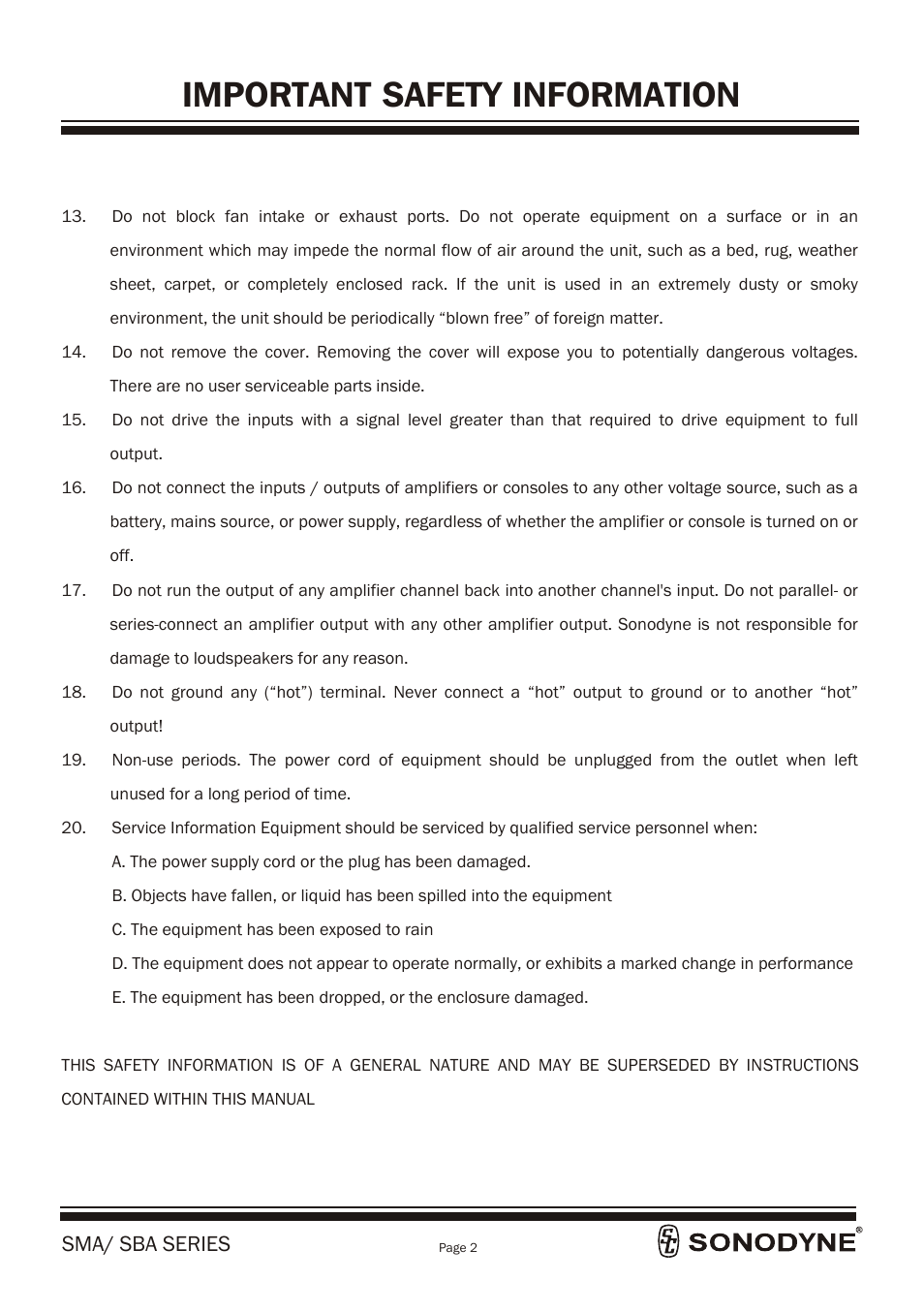 Important safety information | Sonodyne SBA 1202P User Manual | Page 4 / 18